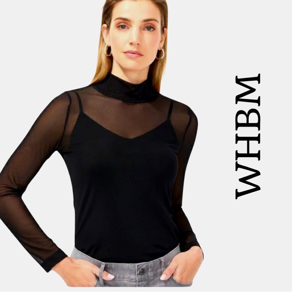 WHBM Black Mesh (see through  Long Sleeve Turtleneck Sz S EUC
